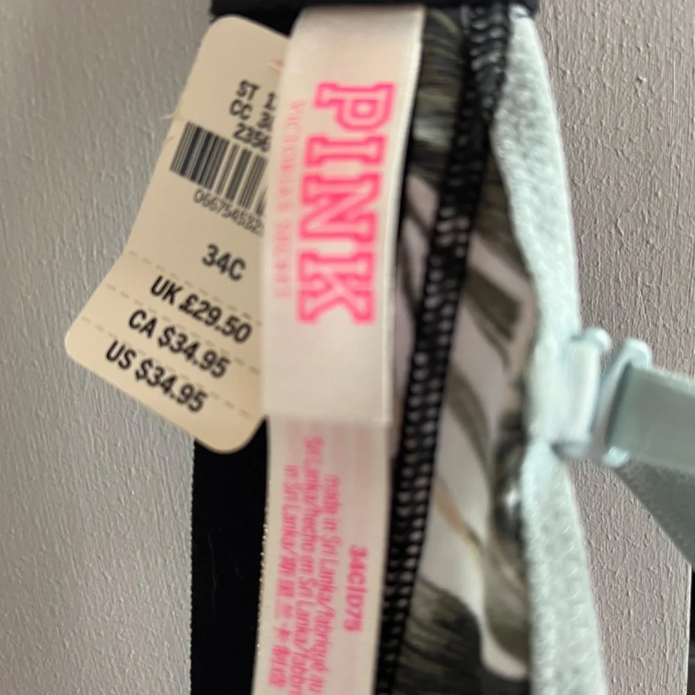 Victoria's Secret PINK SET BRA + PANTY Push-up Palm‎ Exotic Tropical Leaf 34C